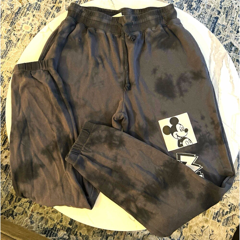 Disney Mickey Mouse Charcoal Gray Tie-Dye Jogger Sweatpants Size Medium